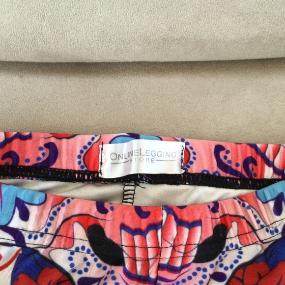'Online Legging Store' Women's Leggings - Size: S;  Flower & Skull Pattern - Picture 3 of 5